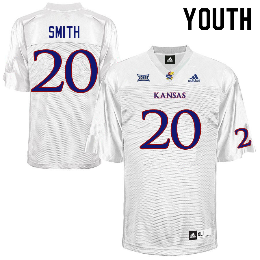 Youth #20 Bam Smith Kansas Jayhawks College Football Jerseys Sale-White - Click Image to Close